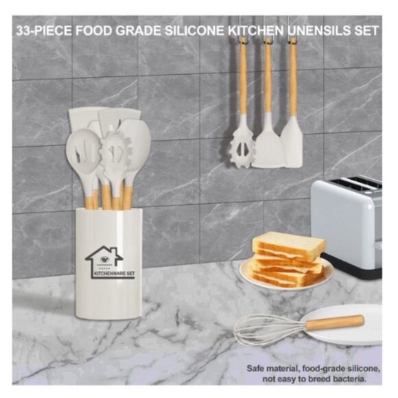 Kitchen Cooking Utensils Set, 33 pcs Non-Stick Silicone Cooking Kitchen Utensils - Picture 9 of 11